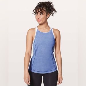 Lululemon Time to Sweat Tank Top Size 4 High Neck Run Heathered Moroccan Blue